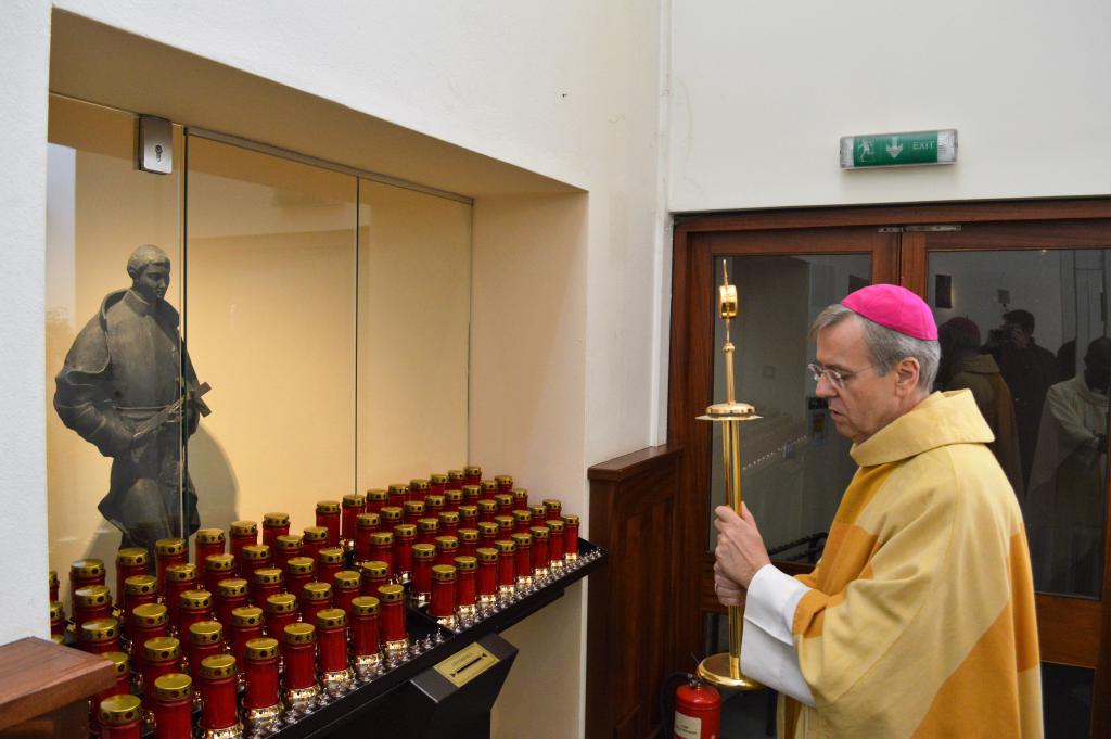 Bishop Nicholas Hudson installing the reliquary of St Gabriel at Archway Parish
