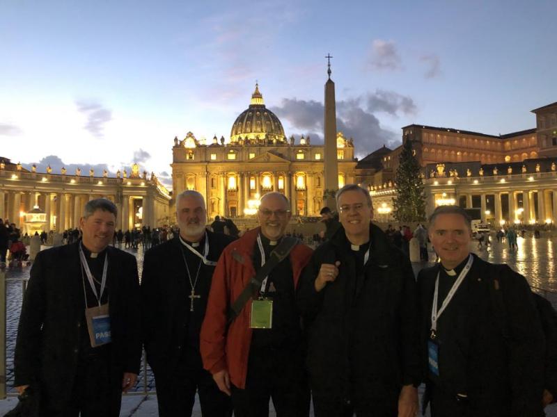 Bishop Nicholas Hudson (second from right) with Fr James Mallon of Divine Renovation (right) and Canadian Bishops