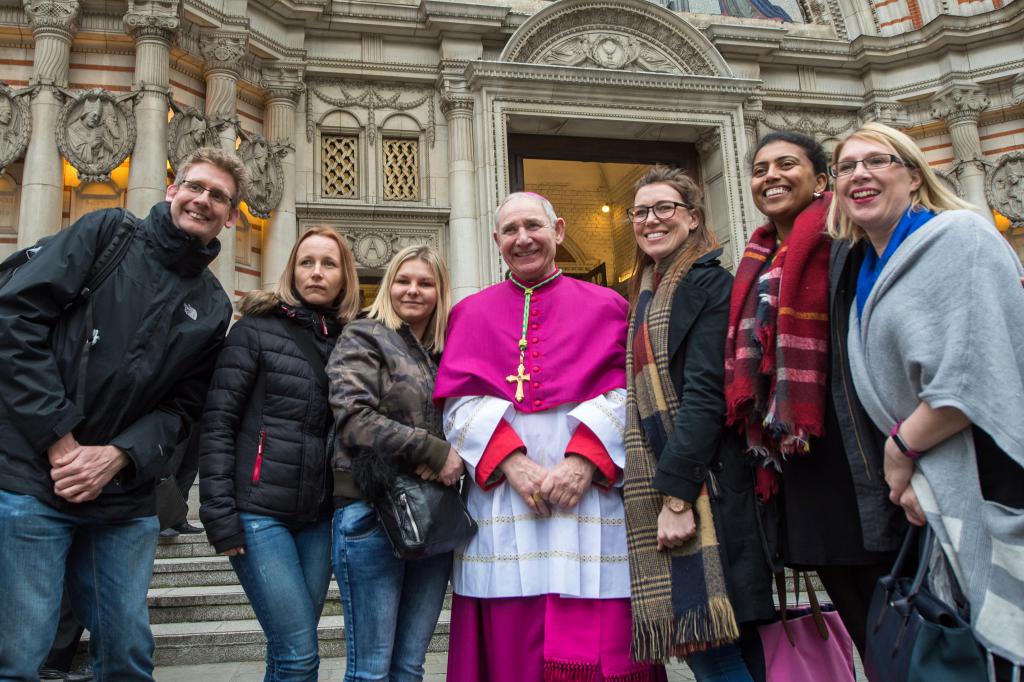 Bishop Paul McAleenan with a catechumens, candidates and catechists at the Rite of Election in February 2018