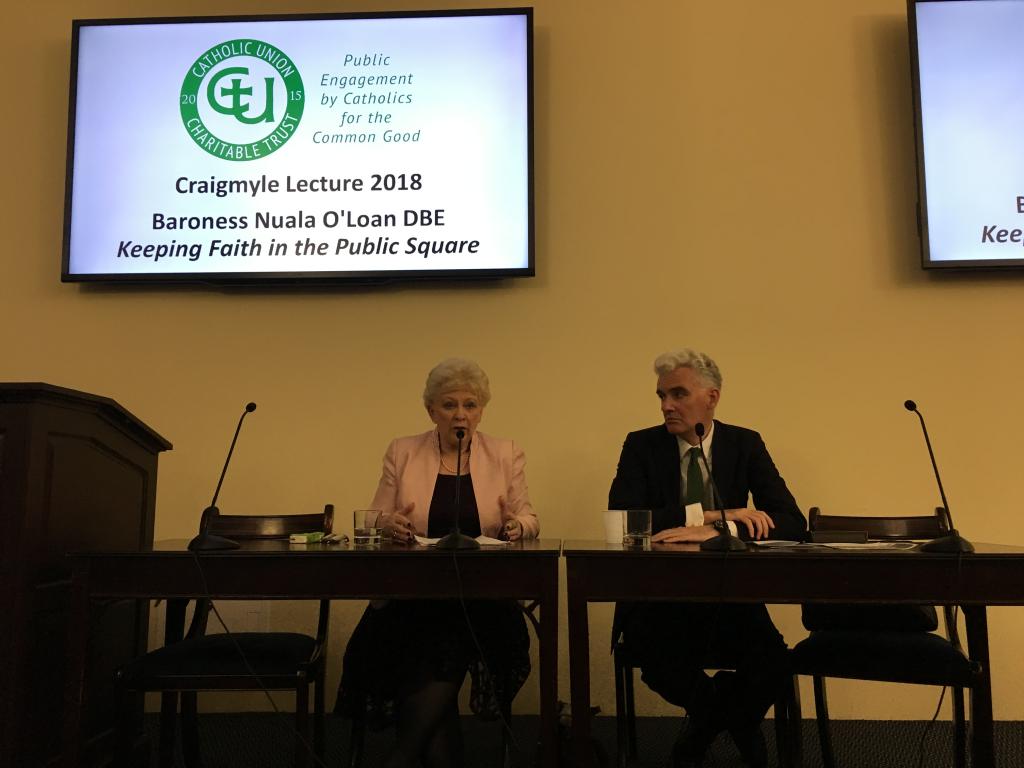 Pictured here: Baroness O’Loan and David O’Mahony, Chairman of the Catholic Union.