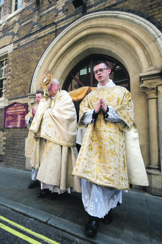 Blessed Sacrament procession on the steps of Corpus Christi, Maiden Lane.