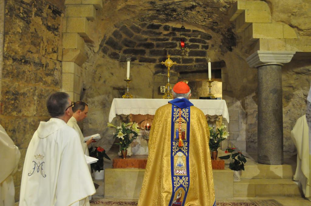 Cardinal Vincent in the Grotto of the Annunciation in Nazareth