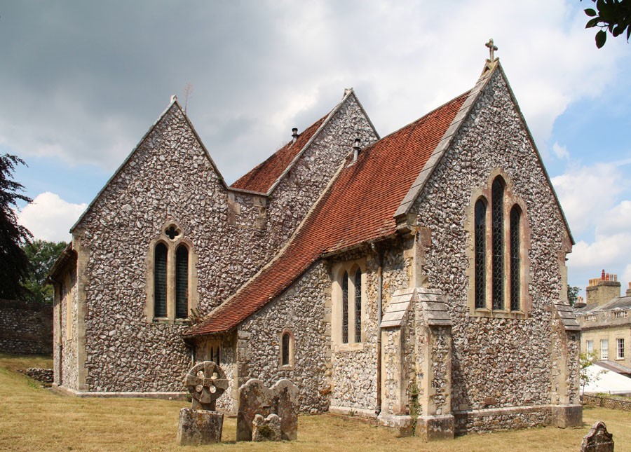Church of St Peter, Lavington, today used as the chapel of Seaford College in East Lavington, where Caroline Manning is buried.