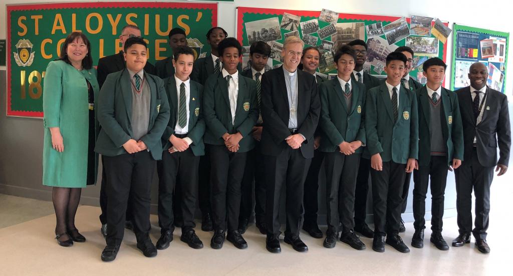 Bishop Nicholas Hudson with pupils and staff of St Aloysius College