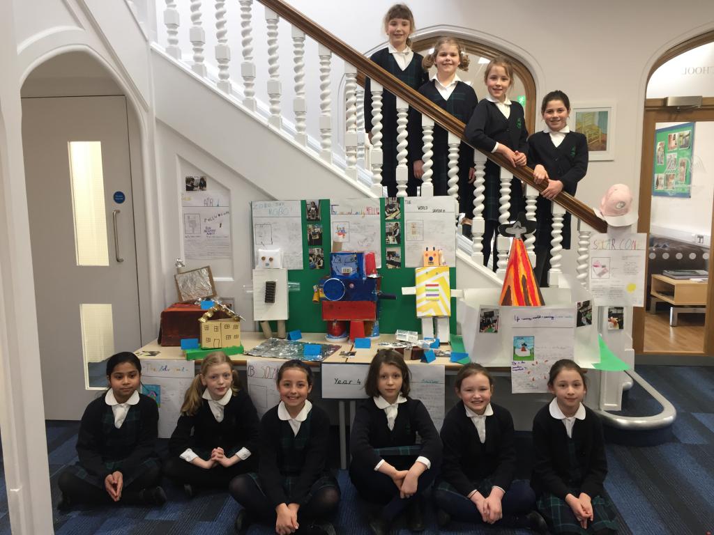 Pupils at St Anthony's School for Girls with their scientific inventions.